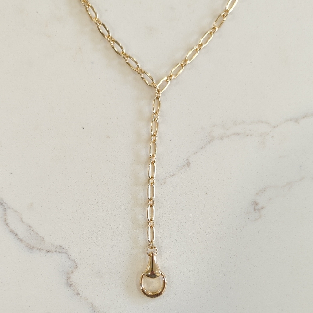Ann Taylor Gold Link Lariat Necklace with Ring Drop - Picture 2 of 8